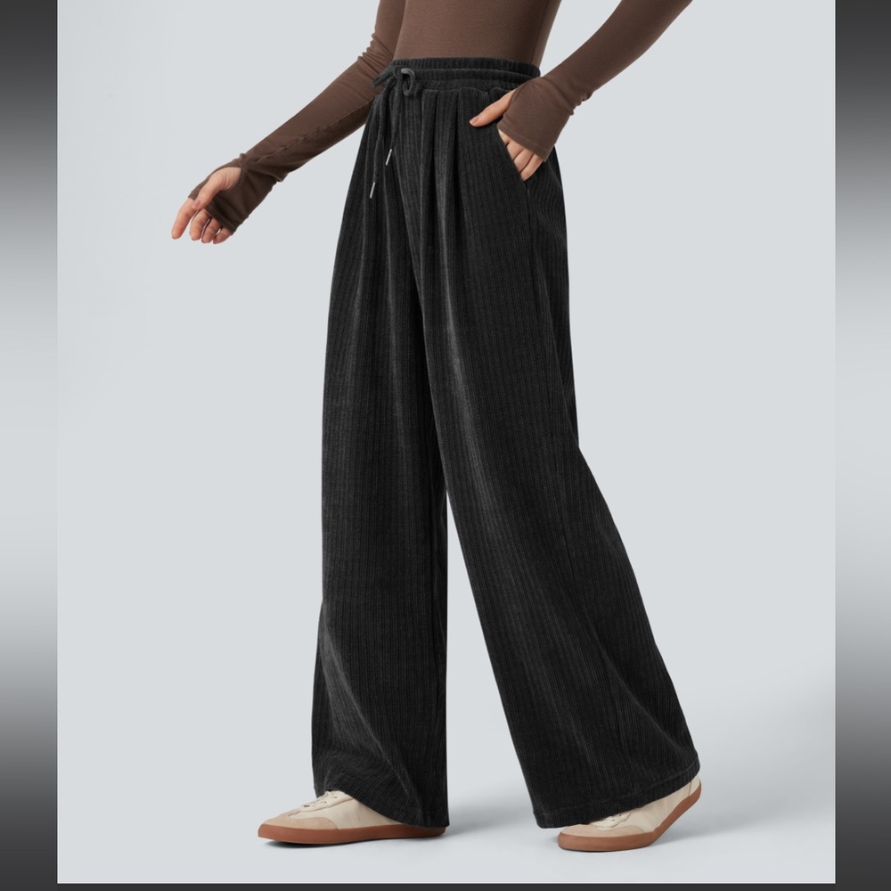 Halara Mid Rise Drawstring Chenille Corduroy Casual Pants With Pockets